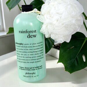 Philosophy Rainforest Dew 32oz Shampoo Shower Gel Bubble Bath With puff No Pump